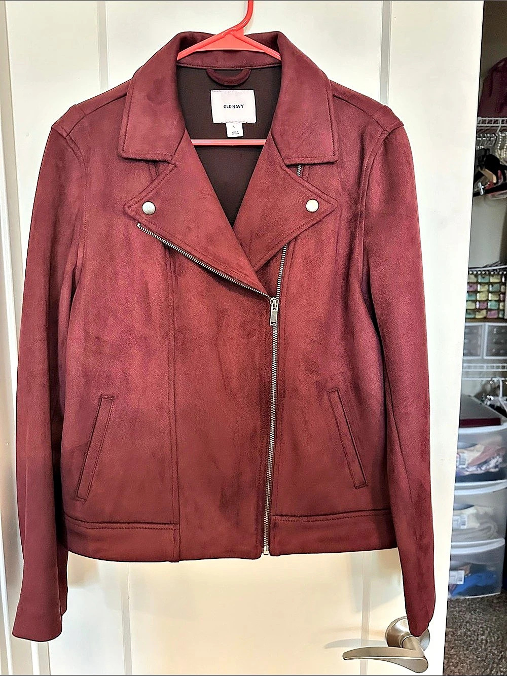 Old Navy Faux-Suede Moto Jacket in Burgundy Large